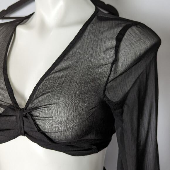 Boohoo Tassel Crop and Short Coord Beach Coverup Set Black Small New - Picture 4 of 4